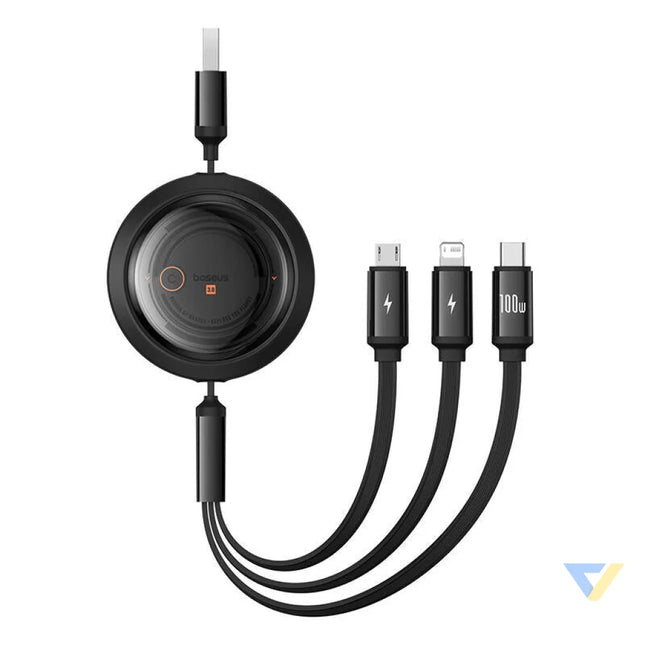 3 in 1 Baseus Free2Draw USB to M + L + C 100W cable 1.1 m (black) Combo Cables
