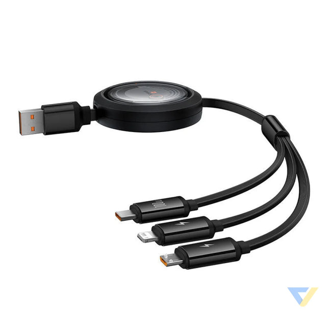 3 in 1 Baseus Free2Draw USB to M + L + C 100W cable 1.1 m (black) Combo Cables