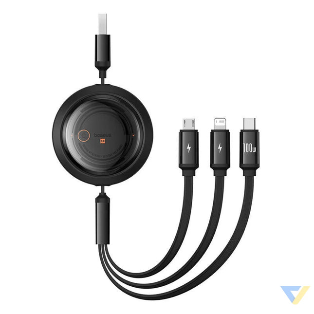 3 in 1 Baseus Free2Draw USB to M + L + C 100W cable 1.1 m (black) Combo Cables
