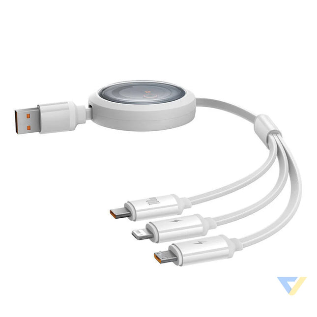 3 in 1 Baseus Free2Draw USB to M + L + C 100W cable 1.1 m (white) Combo Cables