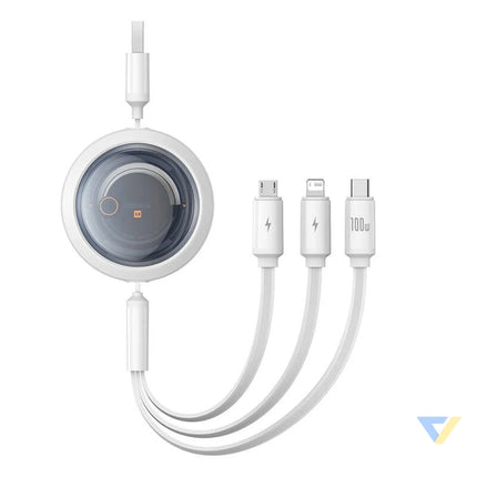 3 in 1 Baseus Free2Draw USB to M + L + C 100W cable 1.1 m (white) Combo Cables