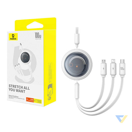 3 in 1 Baseus Free2Draw USB to M + L + C 100W cable 1.1 m (white) Combo Cables