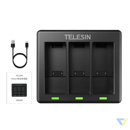 3 slot charger Telesin for GoPro Hero 12 / Hero 11 / Hero 10 / Hero 9 For sports cameras