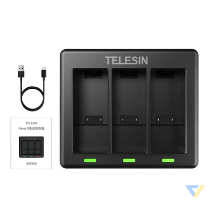 3 slot charger Telesin for GoPro Hero 12 / Hero 11 / Hero 10 / Hero 9 For sports cameras