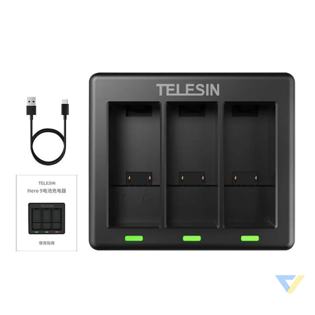 3 slot charger Telesin for GoPro Hero 12 / Hero 11 / Hero 10 / Hero 9 For sports cameras