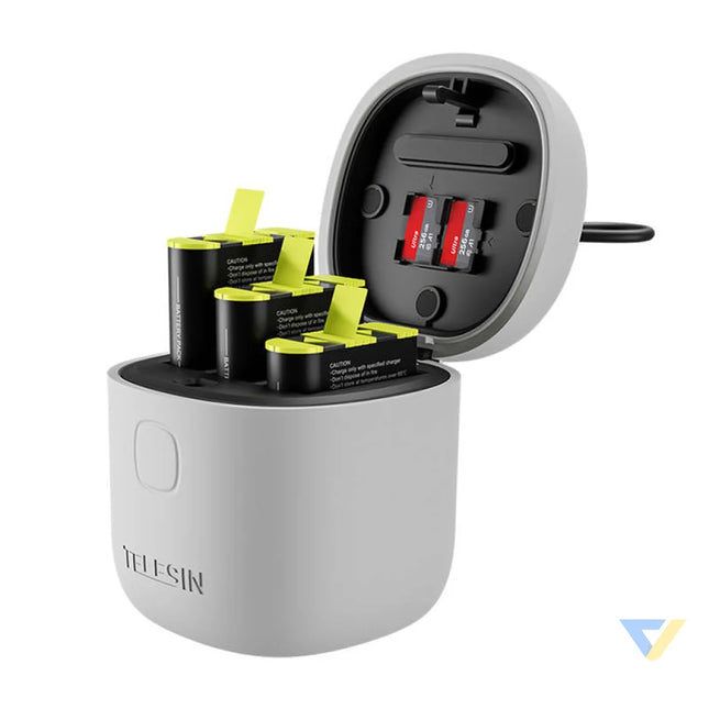 3 slot waterproof charger Telesin Allin box for GoPro Hero 9 / Hero 10 / Hero 11 / Hero 12 + 3 batteries (GP BTR 906 GY