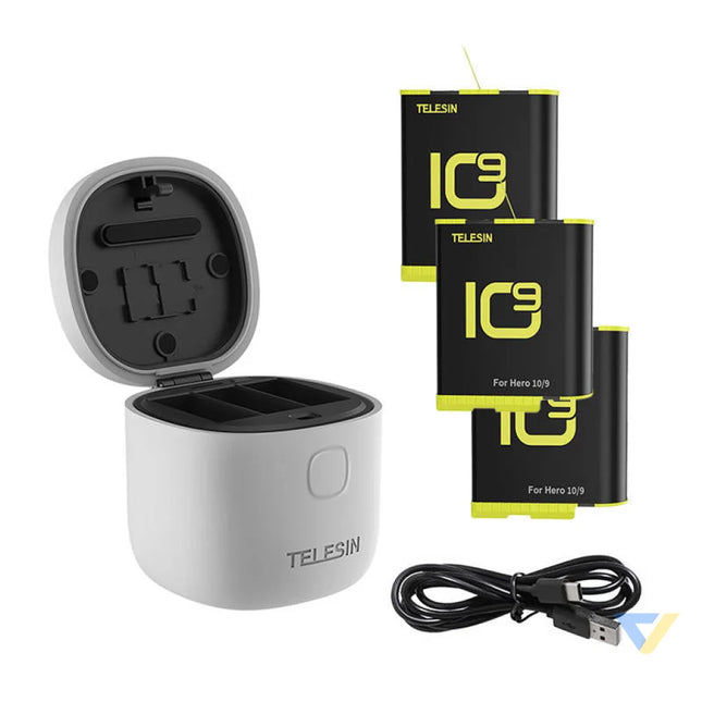 3 slot waterproof charger Telesin Allin box for GoPro Hero 9 / Hero 10 / Hero 11 / Hero 12 + 3 batteries (GP BTR 906 GY