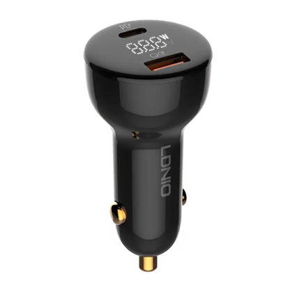 LDNIO C101 automašīnas lādētājs, USB + USB-C, 100W + USB-C uz USB-C kabelis (melns)