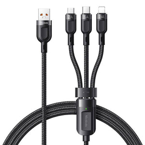 3in1 USB uz USB-C / Lightning / Micro USB kabelis, Mcdodo CA-0930, 6A, 1.2m (Melns)