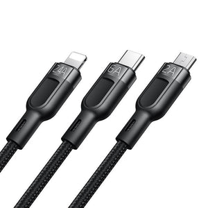 3in1 USB uz USB-C / Lightning / Micro USB kabelis, Mcdodo CA-0930, 6A, 1.2m (Melns)
