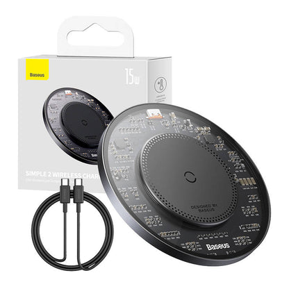 Langaton Qi-induktiolaturi Baseus Simple 2, 15W USB-C - USB-C-kaapelilla (musta)