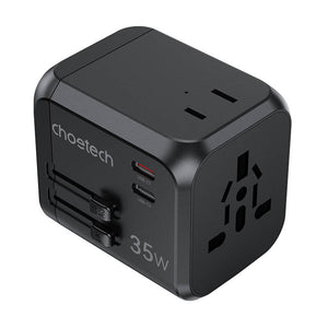 Choetech PD5008 ceļojumu lādētājs, 3xUSB-A, 2xUSB-C, GaN, 35W, ASV/ES/Lielbritānija/AU (melns)