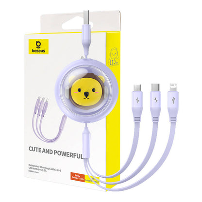 Laddningskabel 3w1 Baseus USB till USB-C, USB-M, Lightning 3,5A, 1,1m (lila)