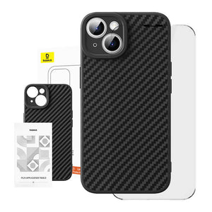 Case Baseus syntetfiber iPhone 15 Plus + härdat glas