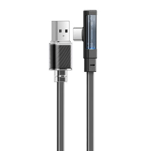 USB-C uz USB-C kabelis Mcdodo CA-3423 90 grādi 1,8 m ar LED (melns)
