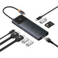 Adapter Hub 10i1 Baseus USB-C - 2xHDMI, 3xUSB-A, USB-C, RJ45, SD/TF, PD (sort)