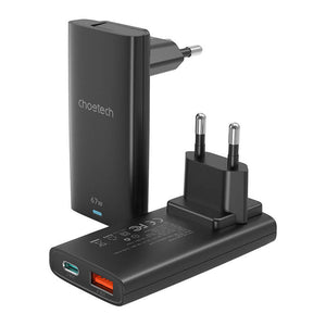 Choetech PD6011 PD65W GaN plāns USB-A+C mini lādētājs (melns)