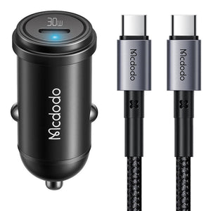 Auto lādētājs McDodo CC-7493 65W ar mini baltu USB-C kabeli ar E-mark mikroshēmu 1m 100W (melns)
