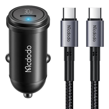 Auto lādētājs McDodo CC-7493 65W ar mini baltu USB-C kabeli ar E-mark mikroshēmu 1m 100W (melns)