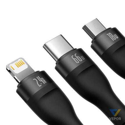 3in1 USB cable Baseus Flash II Series USB C + micro USB + Lightning 66W 1.2m (Black) Combo Cables