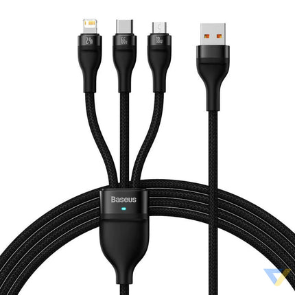 3in1 USB cable Baseus Flash II Series USB C + micro USB + Lightning 66W 1.2m (Black) Combo Cables