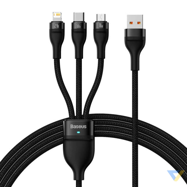 3in1 USB cable Baseus Flash II Series USB C + micro USB + Lightning 66W 1.2m (Black) Combo Cables