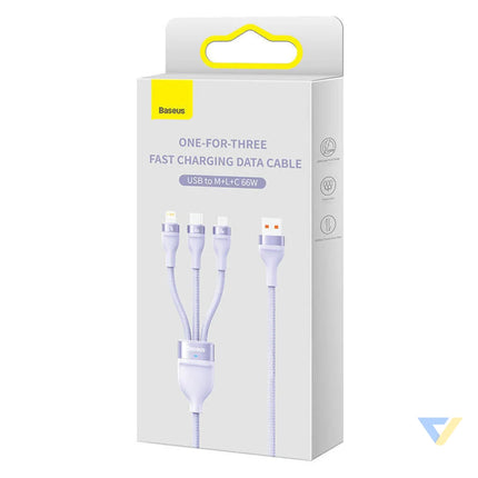 3in1 USB cable Baseus Flash II Series USB C + micro USB + Lightning 66W 1.2m (Purple) Combo Cables