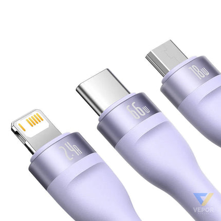 3in1 USB cable Baseus Flash II Series USB C + micro USB + Lightning 66W 1.2m (Purple) Combo Cables