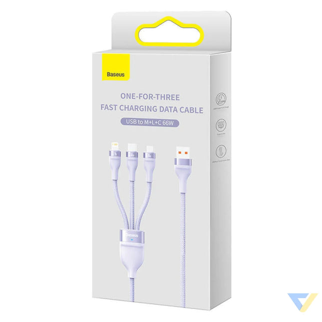 3in1 USB cable Baseus Flash II Series USB C + micro USB + Lightning 66W 1.2m (Purple) Combo Cables