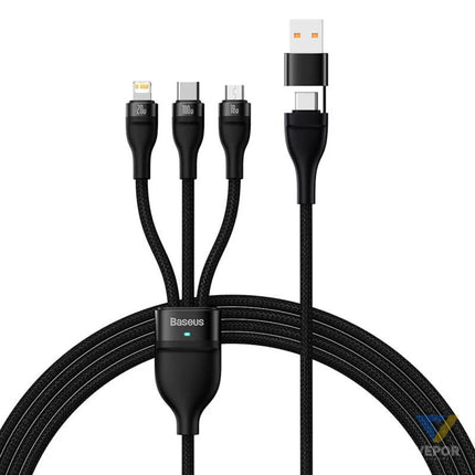 3in1 USB cable Baseus Flash Series 2 USB C + micro USB + Lightning 100W 1.2m (black) Combo Cables