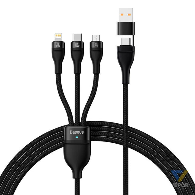 3in1 USB cable Baseus Flash Series 2 USB C + micro USB + Lightning 100W 1.2m (black) Combo Cables