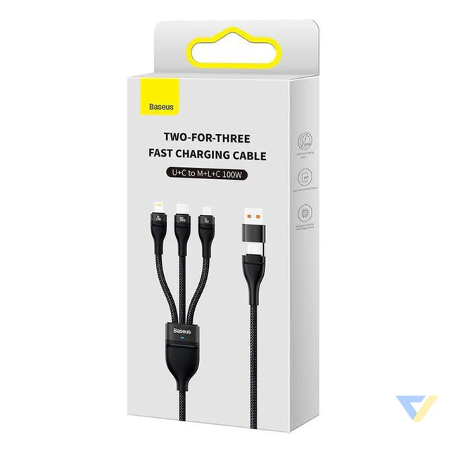 3in1 USB cable Baseus Flash Series 2 USB C + micro USB + Lightning 100W 1.2m (black) Combo Cables