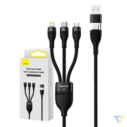 3in1 USB cable Baseus Flash Series 2 USB C + micro USB + Lightning 100W 1.2m (black) Combo Cables