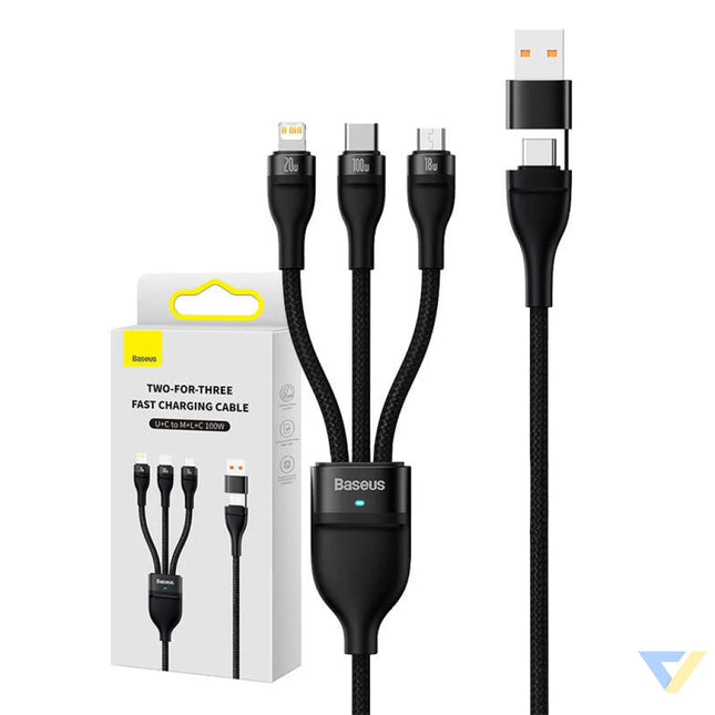 3in1 USB cable Baseus Flash Series 2 USB C + micro USB + Lightning 100W 1.2m (black) Combo Cables