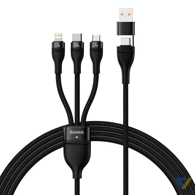 3in1 USB cable Baseus Flash Series 2 USB C + micro USB + Lightning 100W 1.2m (black) Combo Cables