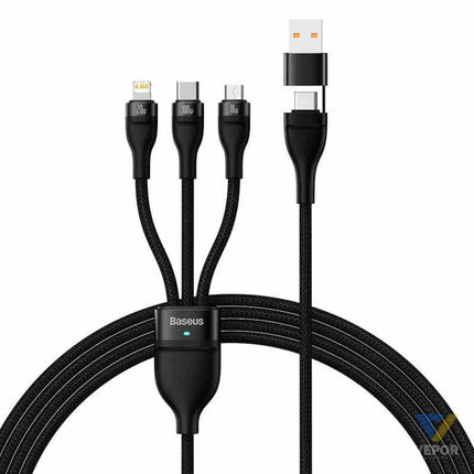 3in1 USB cable Baseus Flash Series 2 USB C + micro USB + Lightning 100W 1.2m (black) Combo Cables