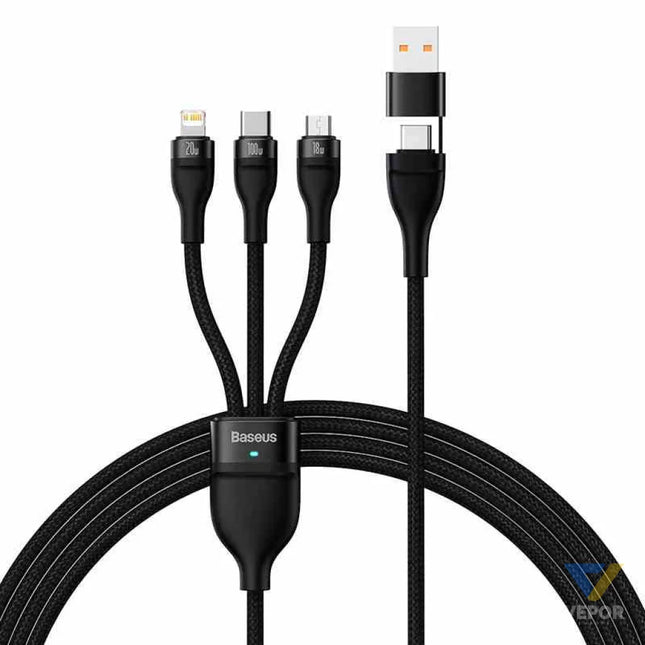 3in1 USB cable Baseus Flash Series 2 USB C + micro USB + Lightning 100W 1.2m (black) Combo Cables