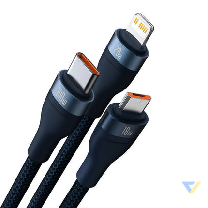 3in1 USB cable Baseus Flash Series 2 USB C + micro USB + Lightning 100W 1.2m (blue) Combo Cables