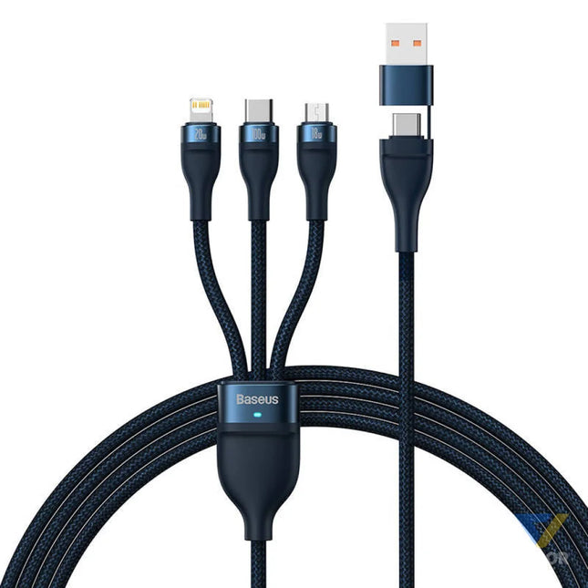 3in1 USB cable Baseus Flash Series 2 USB C + micro USB + Lightning 100W 1.2m (blue) Combo Cables