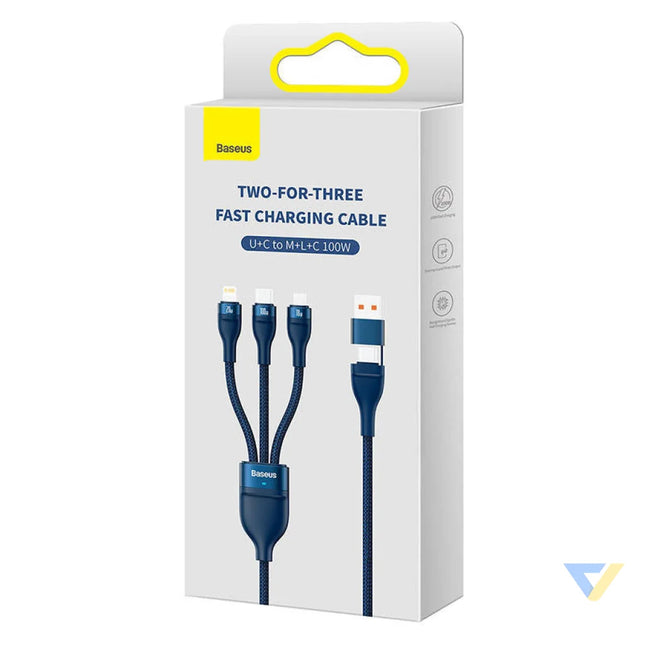 3in1 USB cable Baseus Flash Series 2 USB C + micro USB + Lightning 100W 1.2m (blue) Combo Cables