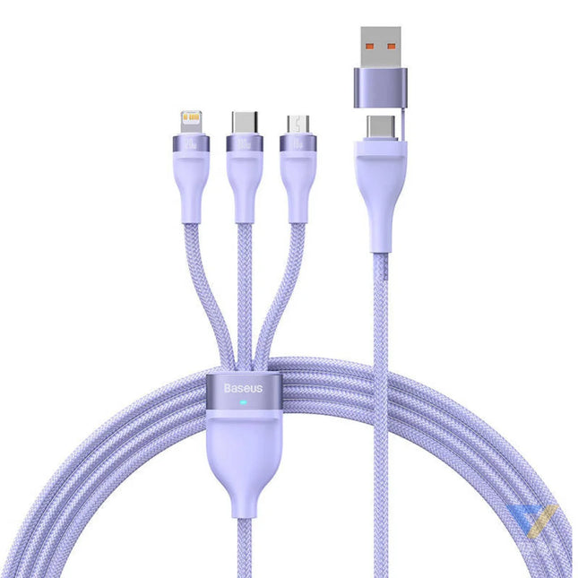 3in1 USB cable Baseus Flash Series 2 USB C + micro USB + Lightning 100W 1.2m (purple) Combo Cables