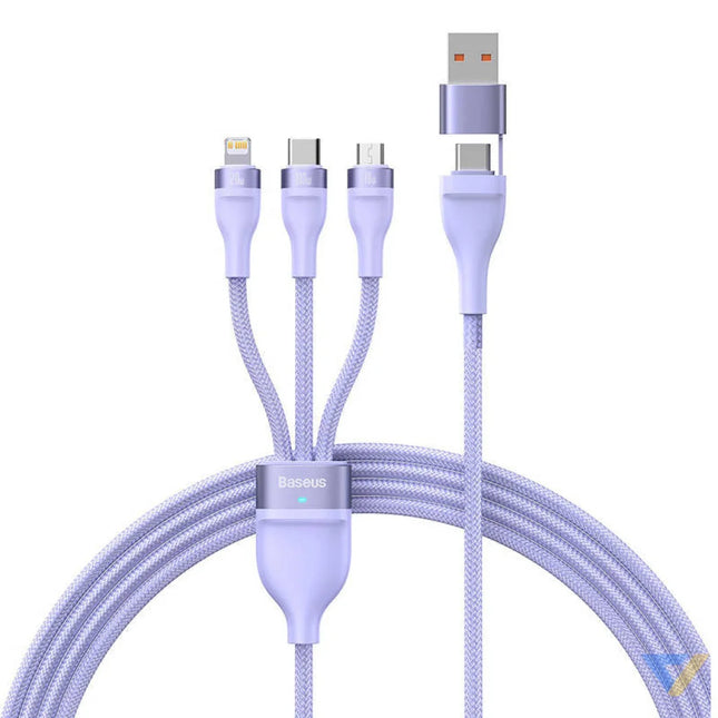 3in1 USB cable Baseus Flash Series 2 USB C + micro USB + Lightning 100W 1.2m (purple) Combo Cables