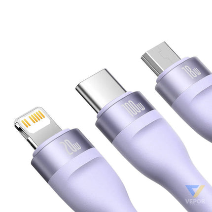 3in1 USB cable Baseus Flash Series 2 USB C + micro USB + Lightning 100W 1.2m (purple) Combo Cables