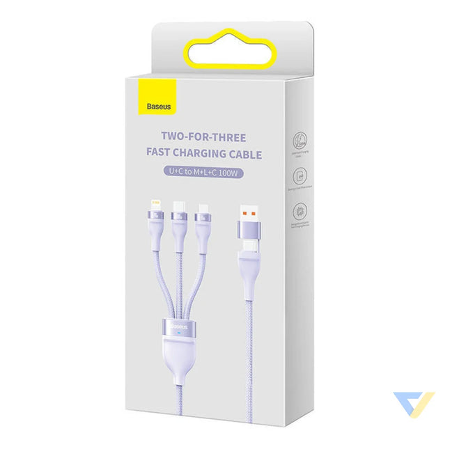 3in1 USB cable Baseus Flash Series 2 USB C + micro USB + Lightning 100W 1.2m (purple) Combo Cables