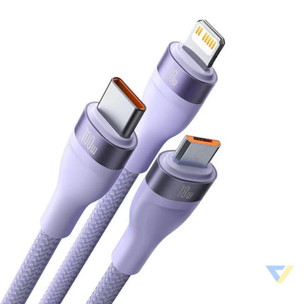 3in1 USB cable Baseus Flash Series 2 USB C + micro USB + Lightning 100W 1.2m (purple) Combo Cables
