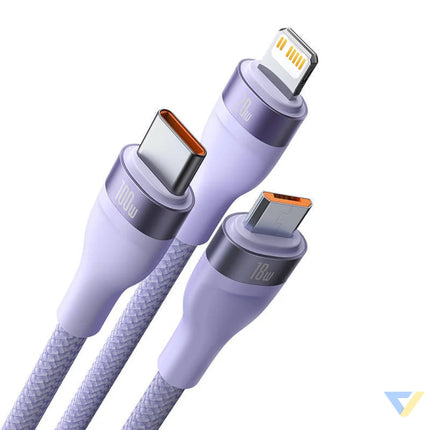 3in1 USB cable Baseus Flash Series 2 USB C + micro USB + Lightning 100W 1.2m (purple) Combo Cables