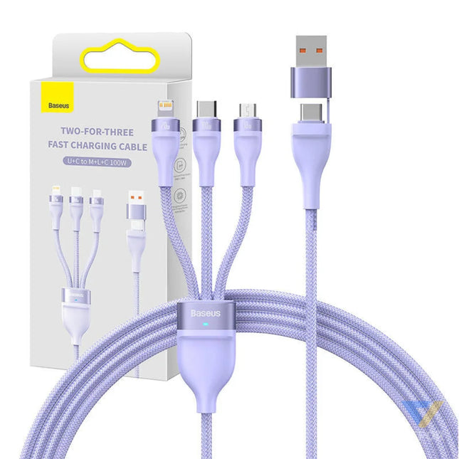 3in1 USB cable Baseus Flash Series 2 USB C + micro USB + Lightning 100W 1.2m (purple) Combo Cables