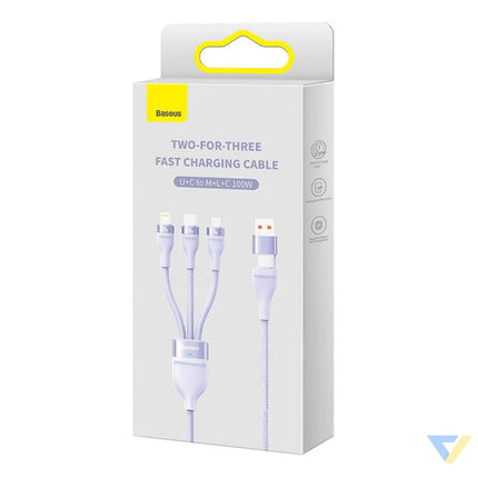 3in1 USB cable Baseus Flash Series 2 USB C + micro USB + Lightning 100W 1.2m (purple) Combo Cables