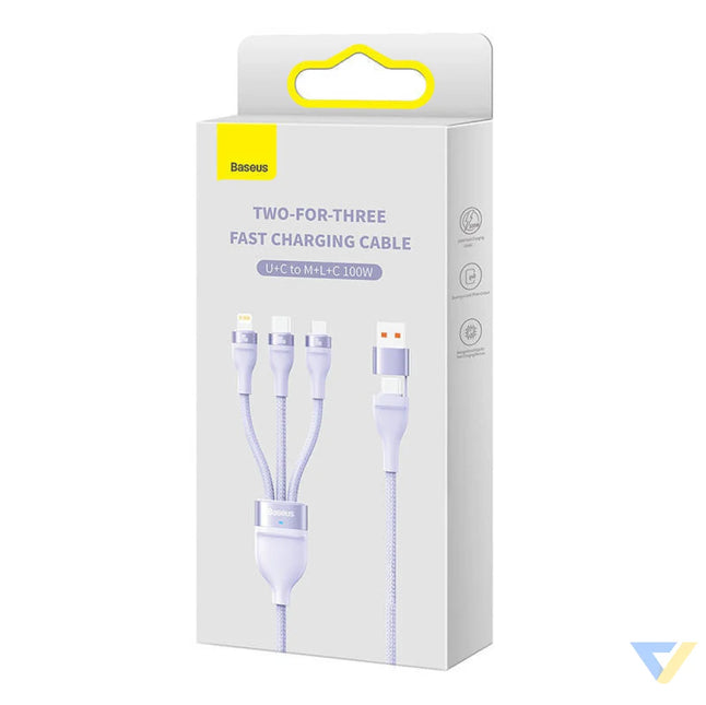 3in1 USB cable Baseus Flash Series 2 USB C + micro USB + Lightning 100W 1.2m (purple) Combo Cables
