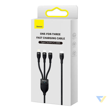 3in1 USB cable Baseus Flash Series 2 USB C + micro USB + Lightning 100W 1.5m (black) Combo Cables